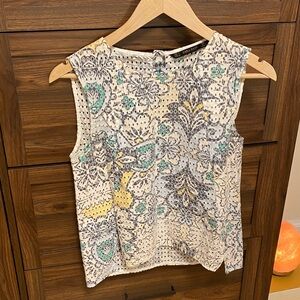 Zara Sleeveless Floral Blouse - Cream, Yellow, Green